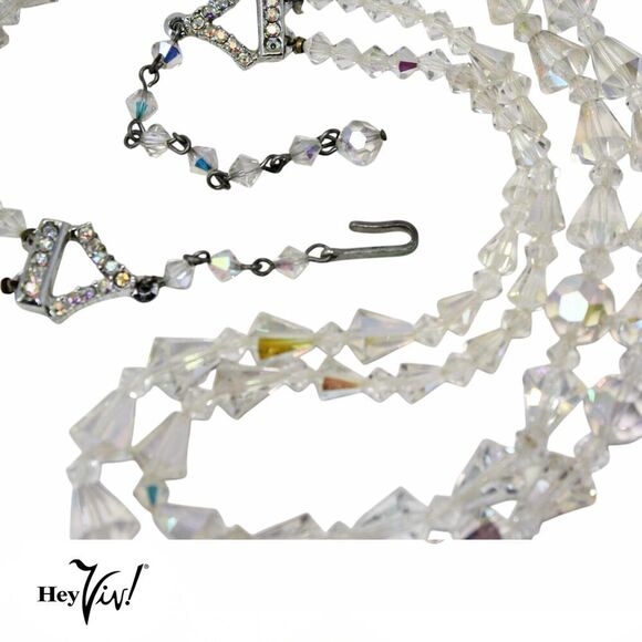 Vintage Aurora Borealis Crystal Bead Necklace 2 Strand w Rhinestone 22" -Hey Viv - Picture 3 of 6